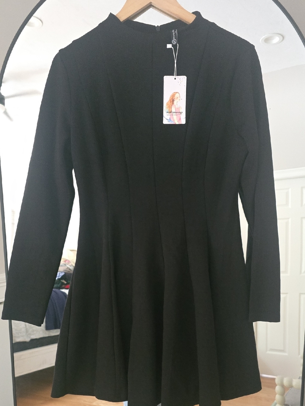 Black Long-Sleeve Fit & Flare Dress - Classic Silhouette